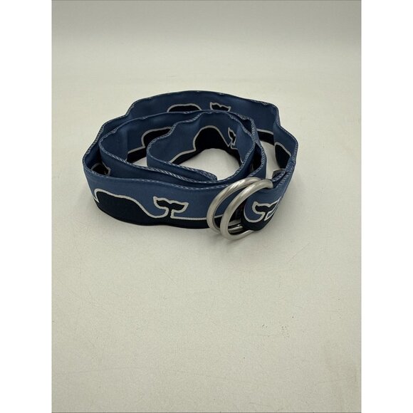 Vineyard Vines Whale Belt Sz M Fabric D Ring Style Blue White Preppy - Picture 1 of 8